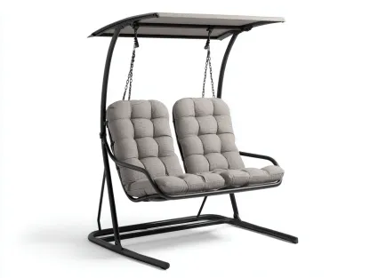 Columpio de jardín 160x120x190 cm - metal y tejido - gris/negro - para exterior - con toldo-Denuphome