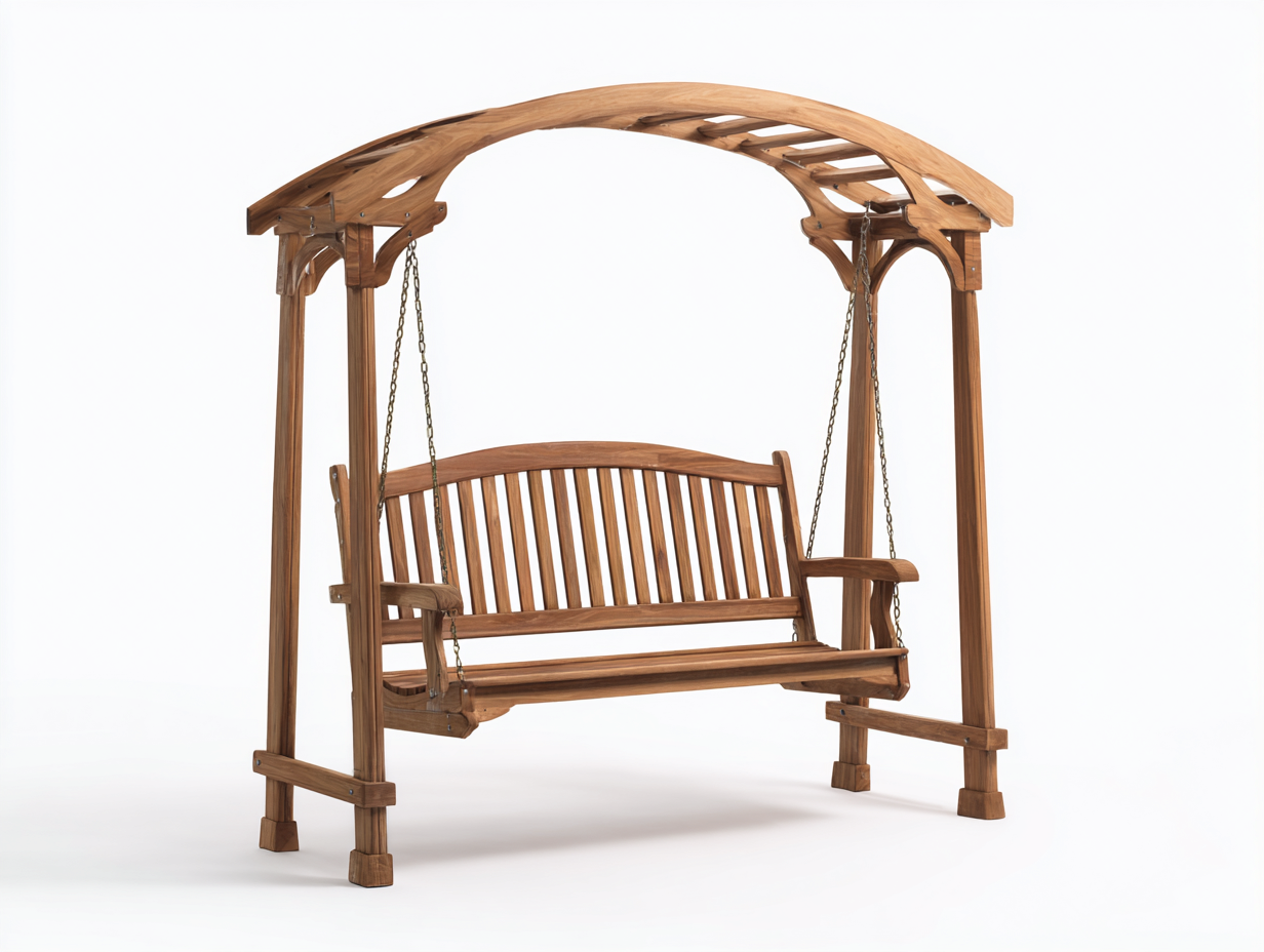 Columpio de jardín de madera maciza 180 x125 x200cm - tono natural - para jardín - asiento suspendido-Denuphome