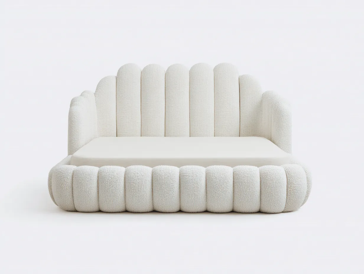 Cama doble tapizada 200x160x110 cm - tejido - beige - para dormitorio - diseño contemporáneo-Denuphome