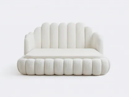 Cama doble tapizada 200x160x110 cm - tejido - beige - para dormitorio - diseño contemporáneo-Denuphome