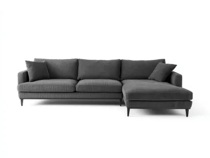 Sofá rinconera de tela 285 x170 x78cm - gris oscuro - para salón - chaise longue integrada-Denuphome