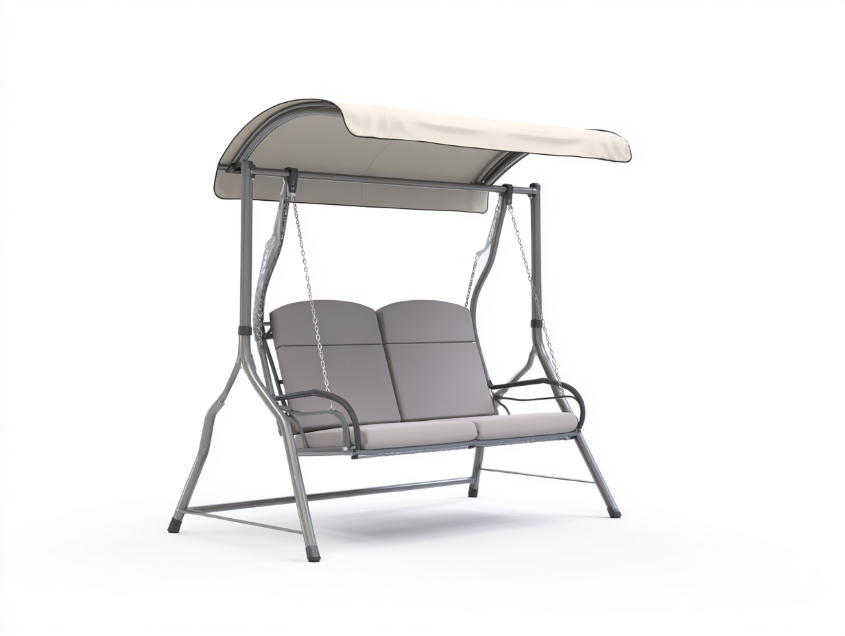 Columpio de jardín doble de metal y tela 170 x110 x180cm - gris claro/beige - para jardín - con toldo protector-Denuphome