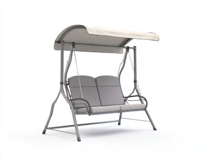 Columpio de jardín doble de metal y tela 170 x110 x180cm - gris claro/beige - para jardín - con toldo protector-Denuphome