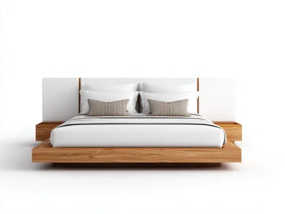 Cama doble de madera y tapizado 200 x160 x105cm - blanco/madera natural - para dormitorio - diseño moderno-Denuphome
