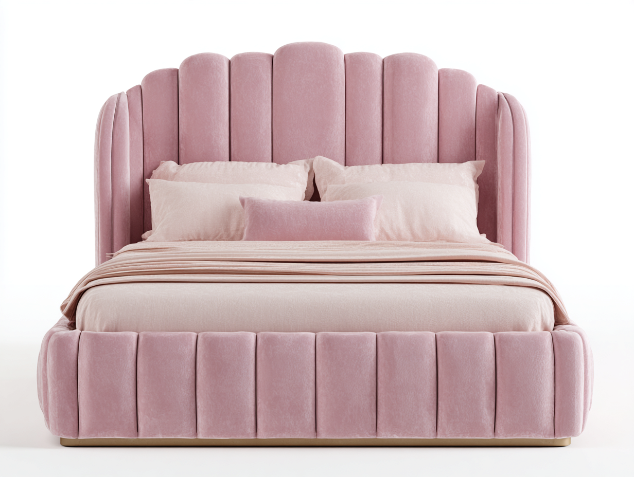 Cama doble tapizada 200x160x120 cm - tejido - rosa claro - para dormitorio - diseño moderno-Denuphome