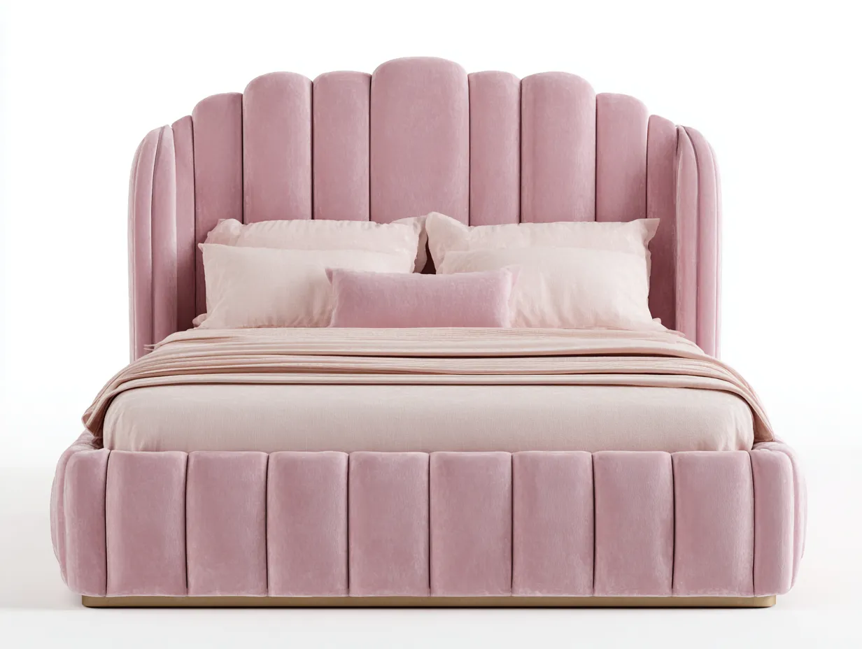 Cama doble tapizada 200x160x120 cm - tejido - rosa claro - para dormitorio - diseño moderno-Denuphome