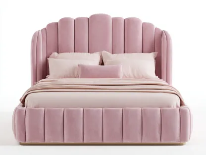 Cama doble tapizada 200x160x120 cm - tejido - rosa claro - para dormitorio - diseño moderno-Denuphome