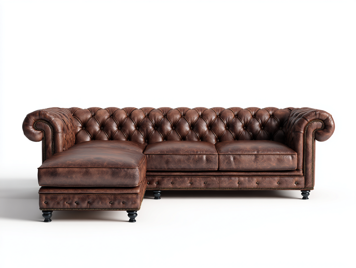 Sofá rinconera de cuero auténtico 285 x170 x78cm - marrón oscuro - para salón - estilo clásico-Denuphome