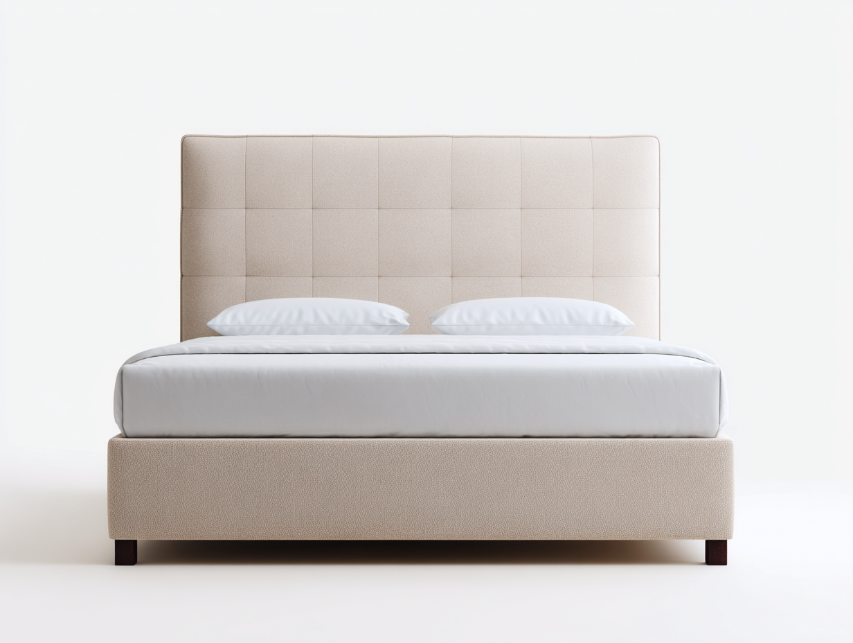 Cama doble tapizada 200 x160 x125m - beige - para dormitorio - diseño acolchado-Denuphome