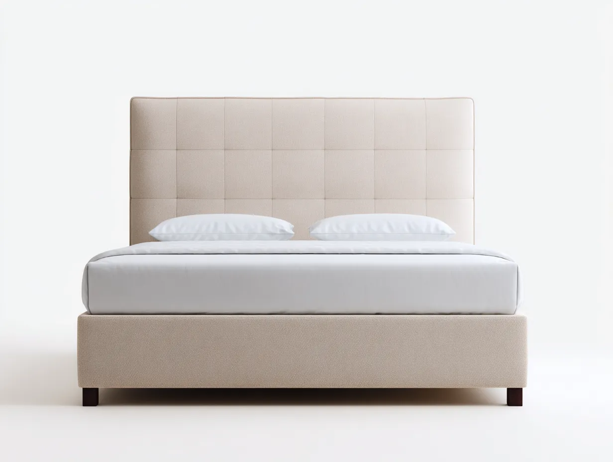 Cama doble tapizada 200 x160 x125m - beige - para dormitorio - diseño acolchado-Denuphome