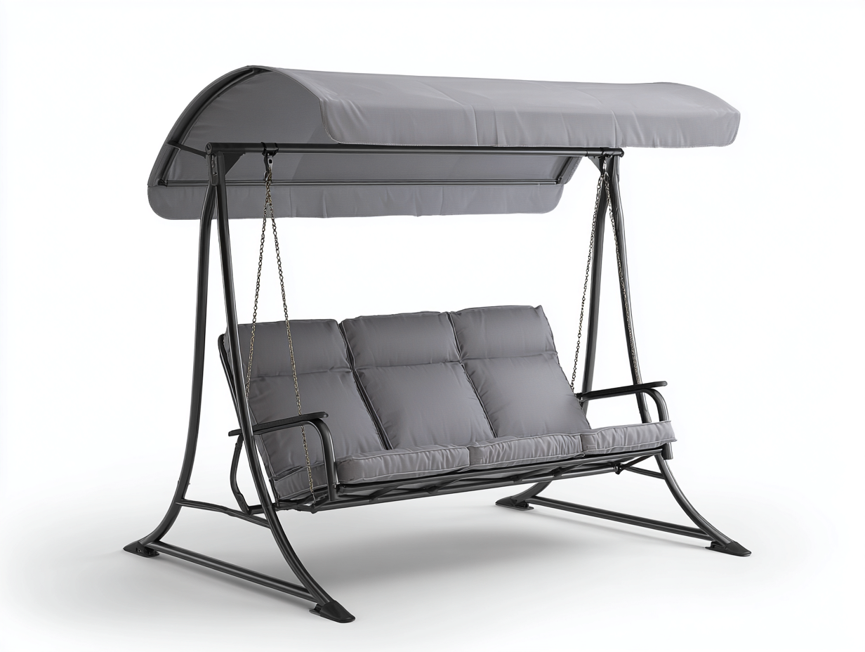 Columpio de jardín 200x120x180 cm - metal y tejido - gris/negro - para exterior - con toldo-Denuphome