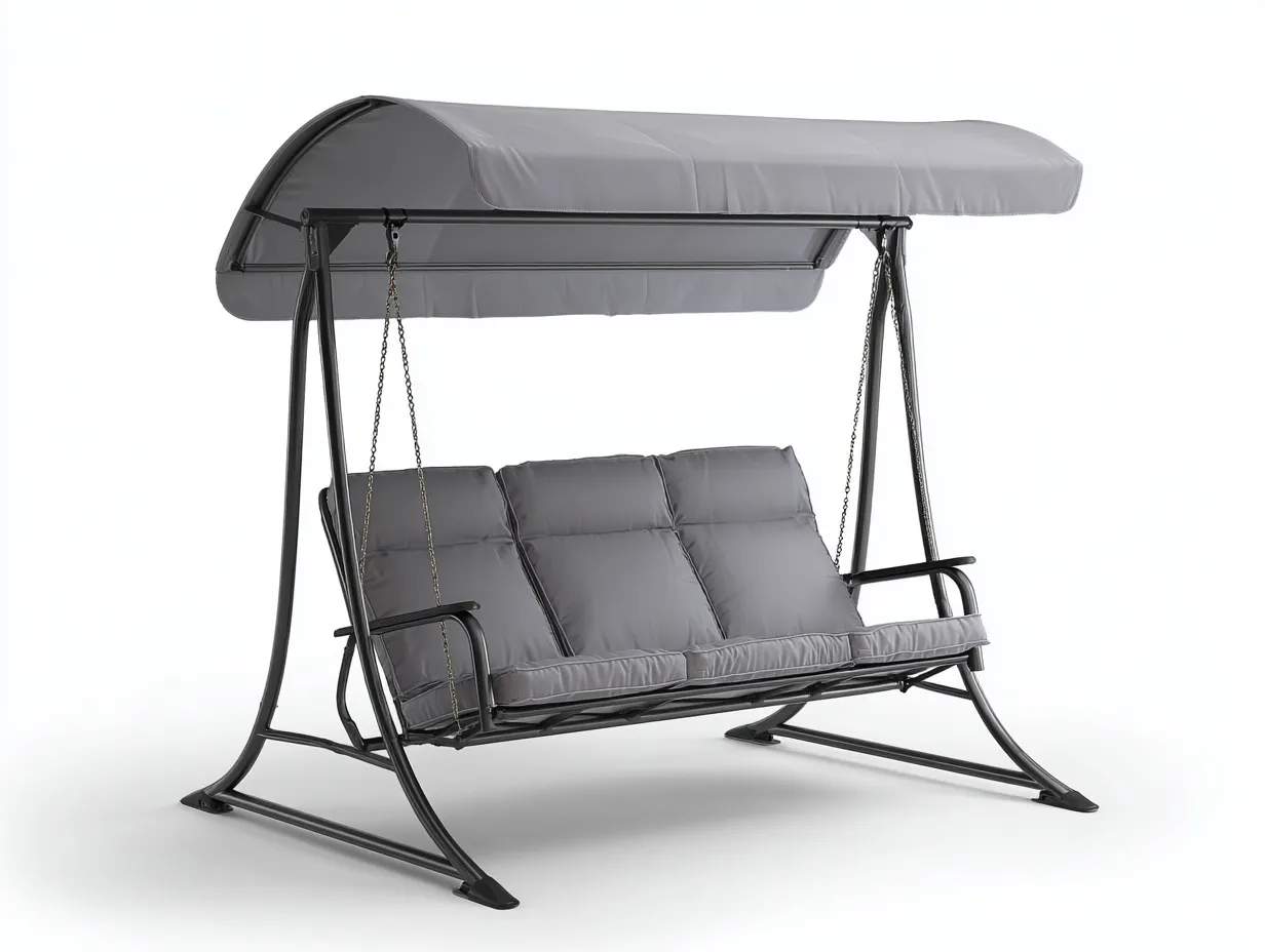 Columpio de jardín 200x120x180 cm - metal y tejido - gris/negro - para exterior - con toldo-Denuphome