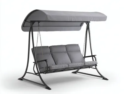 Columpio de jardín 200x120x180 cm - metal y tejido - gris/negro - para exterior - con toldo-Denuphome