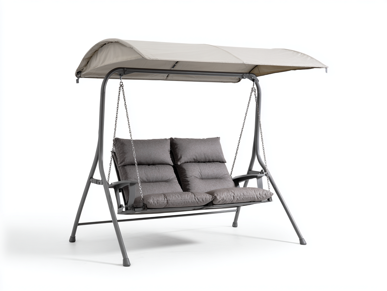Columpio de jardín para dos personas de metal y tela 170x110x165 cm - gris/beige - para exterior - con toldo-Roommyshop