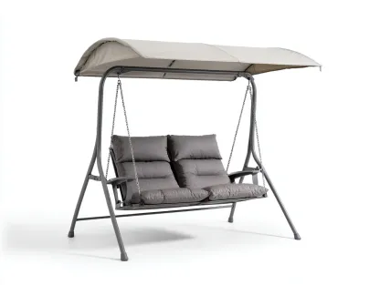 Columpio de jardín para dos personas de metal y tela 170x110x165 cm - gris/beige - para exterior - con toldo-Roommyshop