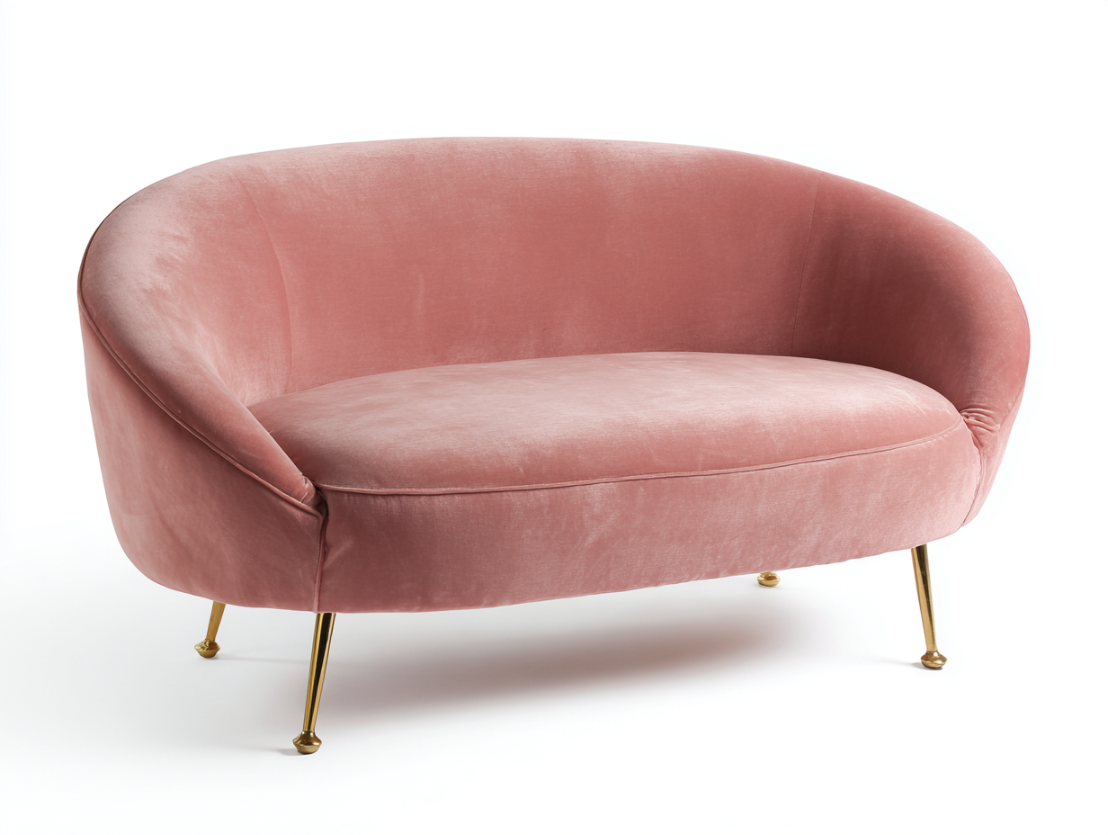 Sofá tapizado 2 plazas 155x80x75 cm - terciopelo y estructura de madera - rosa - para salón - diseño curvo envolvente-Roommyshop