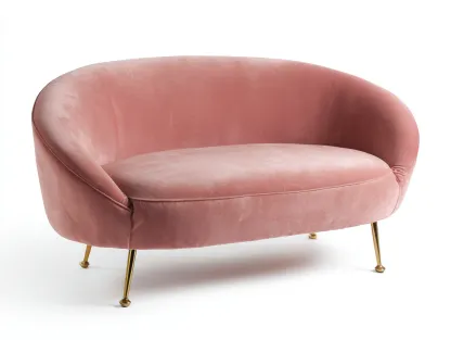 Sofá tapizado 2 plazas 155x80x75 cm - terciopelo y estructura de madera - rosa - para salón - diseño curvo envolvente-Roommyshop