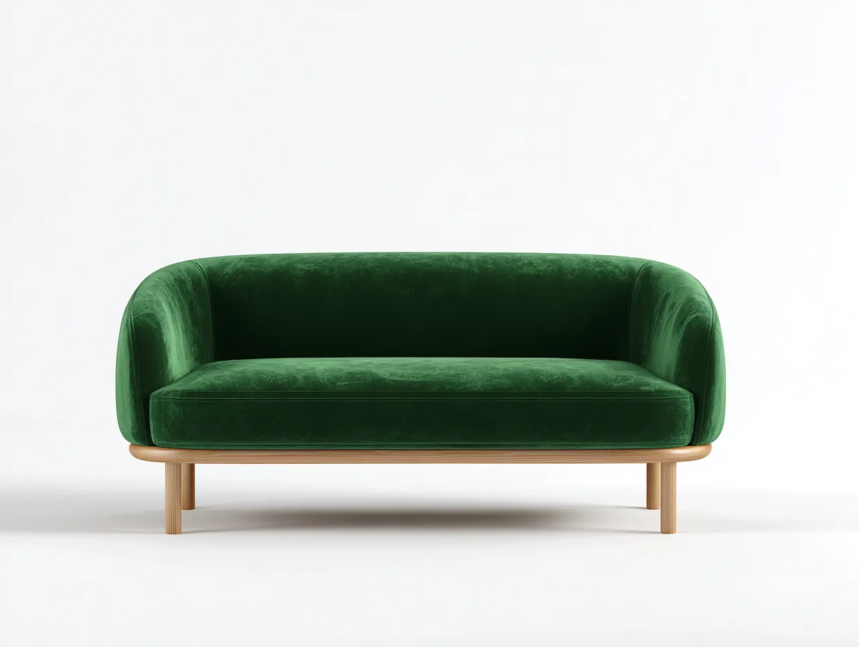 Sofá de terciopelo 2 plazas 160x80x75 cm - madera y tejido - verde oscuro/tono natural - para salón - diseño moderno-Roommyshop