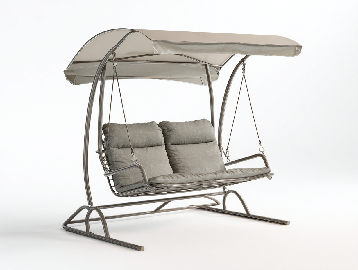 Columpio de jardín de metal 175x120x195 cm - beige grisáceo/gris oscuro - para jardín - con cubierta superior-Roommyshop