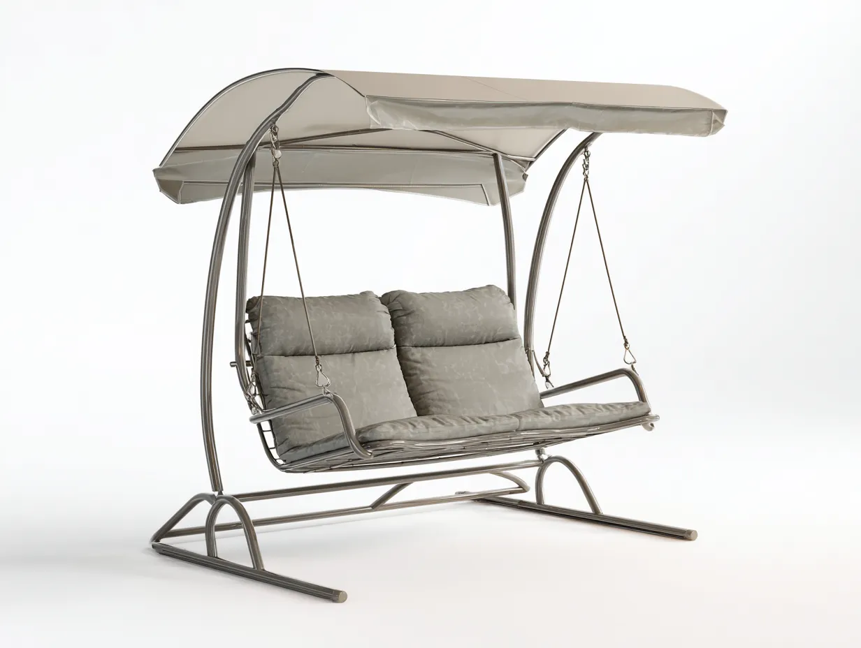 Columpio de jardín de metal 175x120x195 cm - beige grisáceo/gris oscuro - para jardín - con cubierta superior-Roommyshop