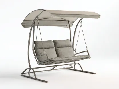 Columpio de jardín de metal 175x120x195 cm - beige grisáceo/gris oscuro - para jardín - con cubierta superior-Roommyshop