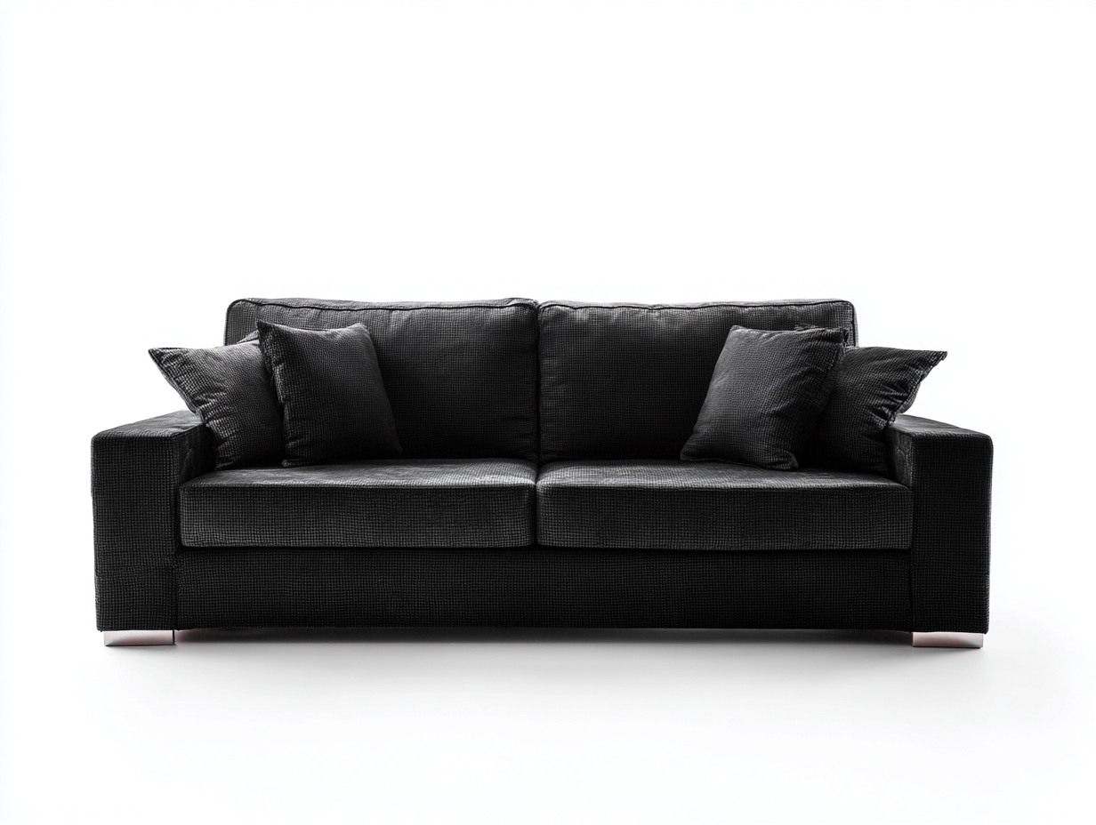 Sofá de tres plazas tapizado 220x95x85 cm - tela - negro - para salón - diseño moderno-Roommyshop