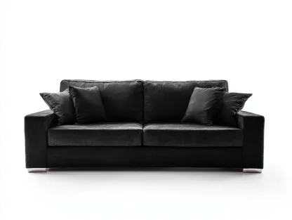 Sofá de tres plazas tapizado 220x95x85 cm - tela - negro - para salón - diseño moderno-Roommyshop