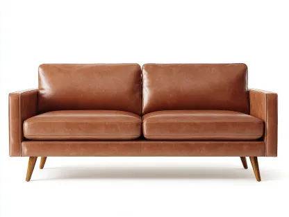 Sofá de tres plazas de cuero 200x90x85 cm - cuero - marrón - para salón - estilo moderno-Roommyshop