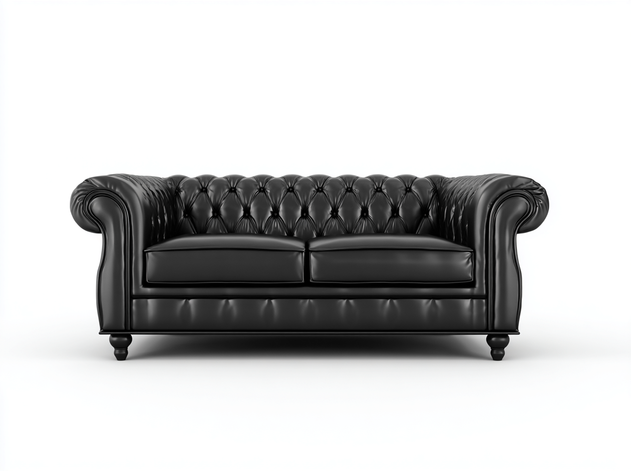 Sofá Chesterfield de cuero 2 plazas 170x90x75 cm - cuero y estructura de madera - negro - para salón - respaldo capitoné clásico-Roommyshop