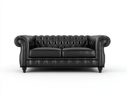 Sofá Chesterfield de cuero 2 plazas 170x90x75 cm - cuero y estructura de madera - negro - para salón - respaldo capitoné clásico-Roommyshop