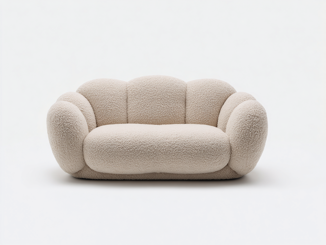 Sofá bouclé 2 plazas 160x85x75 cm - tejido bouclé y estructura de madera - beige - para salón - diseño envolvente-Roommyshop