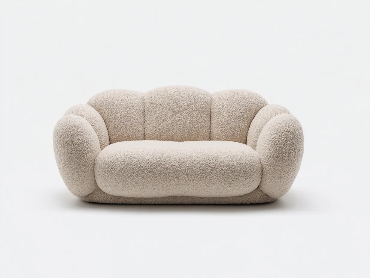 Sofá bouclé 2 plazas 160x85x75 cm - tejido bouclé y estructura de madera - beige - para salón - diseño envolvente-Roommyshop