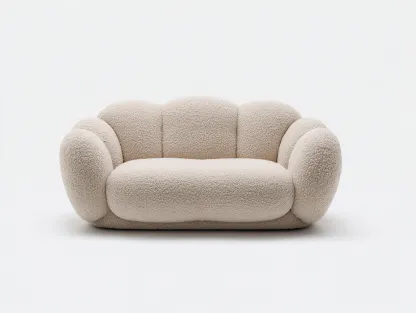 Sofá bouclé 2 plazas 160x85x75 cm - tejido bouclé y estructura de madera - beige - para salón - diseño envolvente-Roommyshop