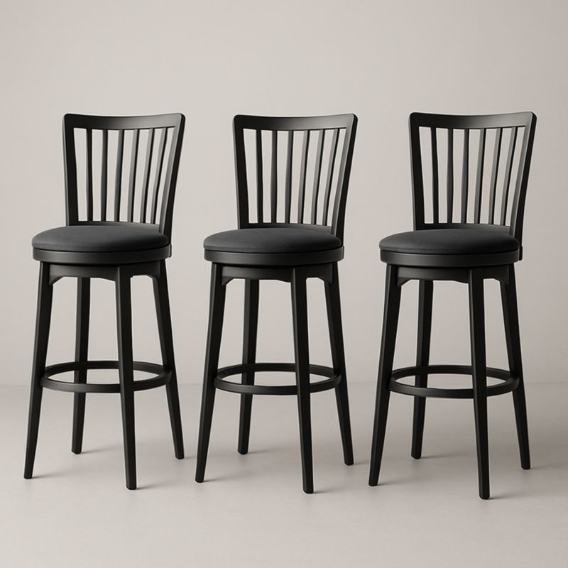 Lot de 3 Tabourets de Bar en Bois et Tissu Noir