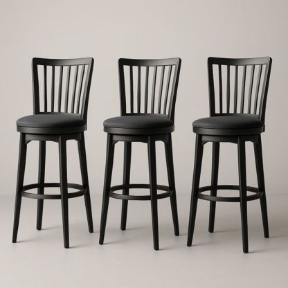 Lot de 3 Tabourets de Bar en Bois et Tissu Noir
