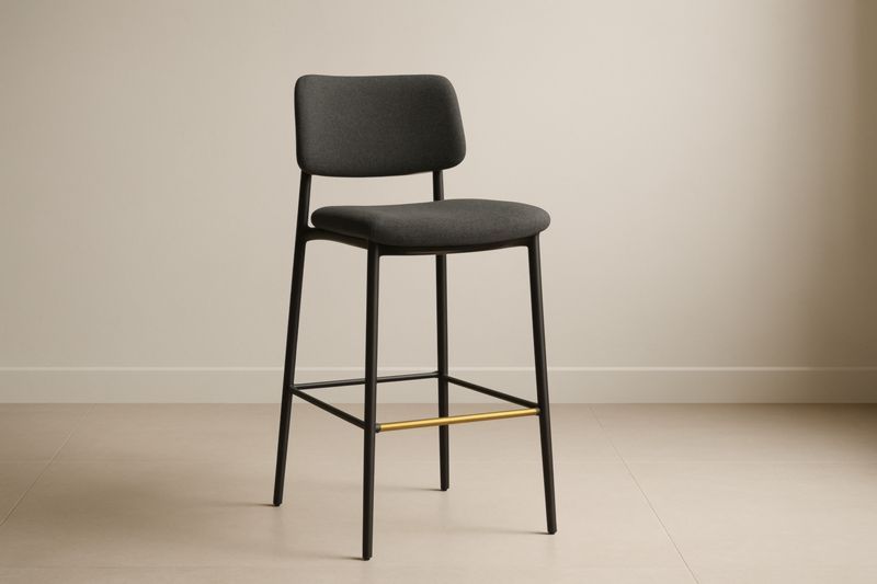 Chaise de bar en tissu gris structure métal noir