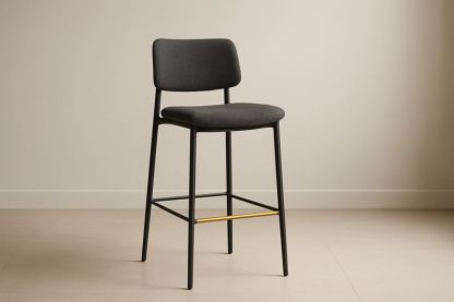 Chaise de bar en tissu gris structure métal noir