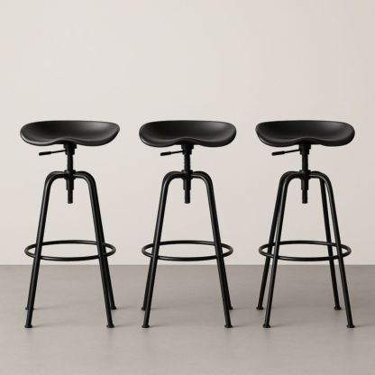 Tabouret de bar réglable en métal et PVC noir lot de 3