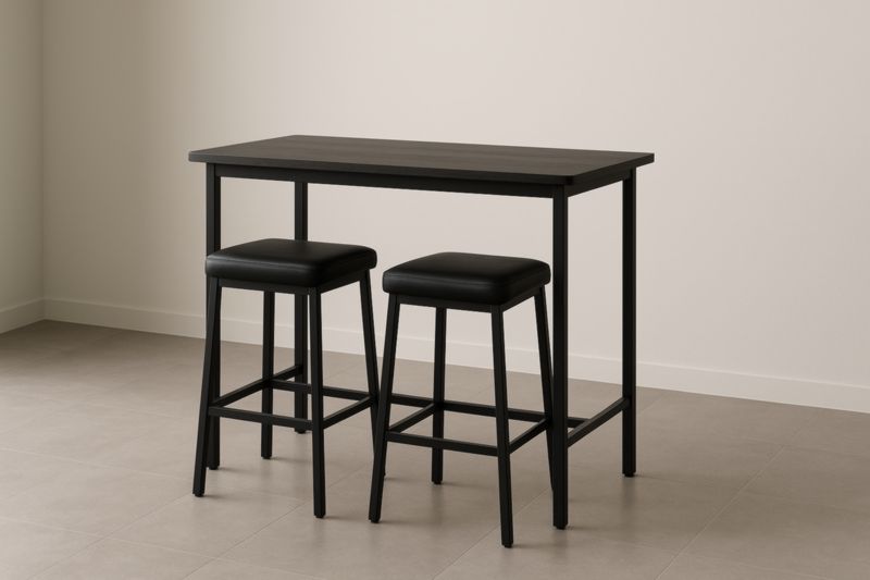 Ensemble Table Haute et Tabourets Noir Bois/Acier