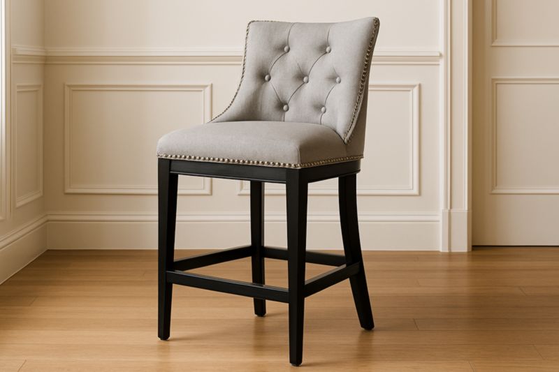 Tabouret de bar en bois et tissu gris