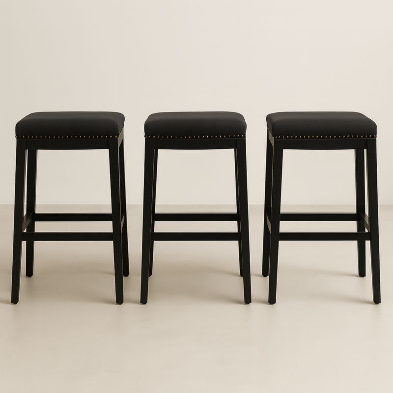 Lot de 3 tabourets de bar noir en tissu et bois