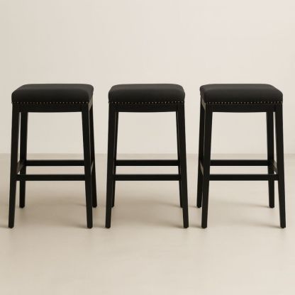 Lot de 3 tabourets de bar noir en tissu et bois