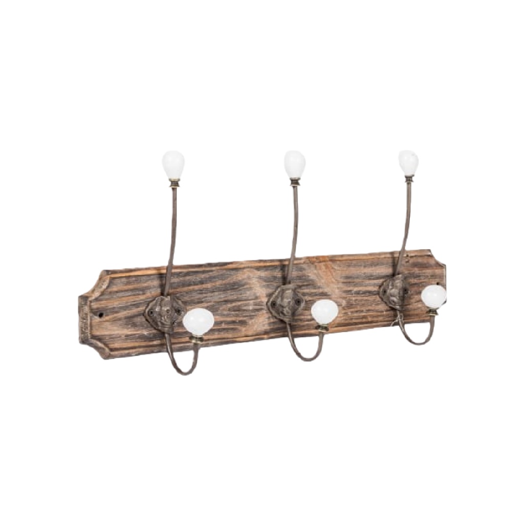 Perchero de pared vintage con 3 ganchos y base de madera-patriciascott.shop