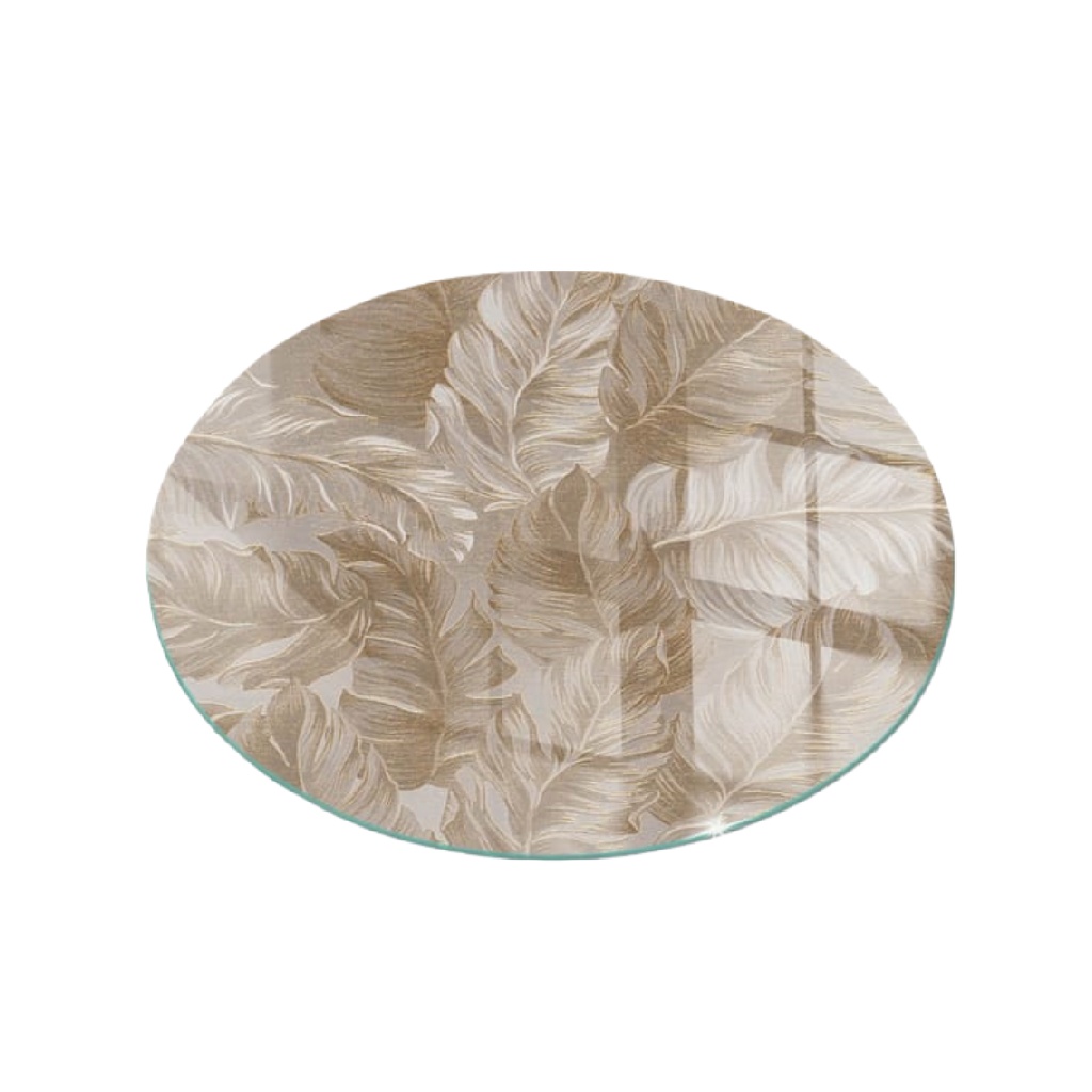 Mantel individual redondo de vidrio con diseño de hojas-susanwagelie.shop