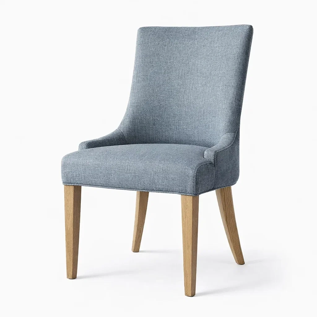 Sedia in Tessuto Poliestere Blu con Gambe in Rovere-FURNICRATE