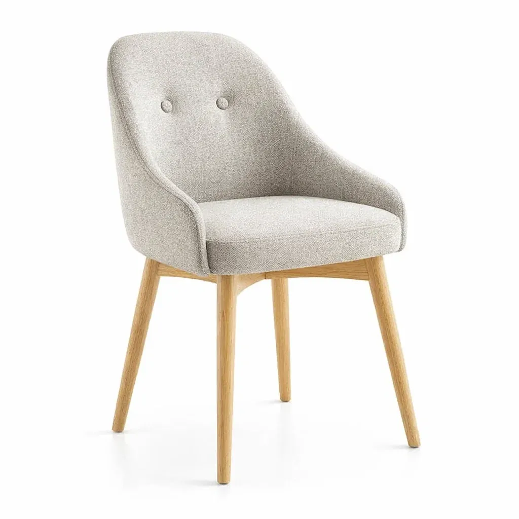 Sedia da pranzo in tessuto grigio con gambe in legno di quercia-FURNICRATE