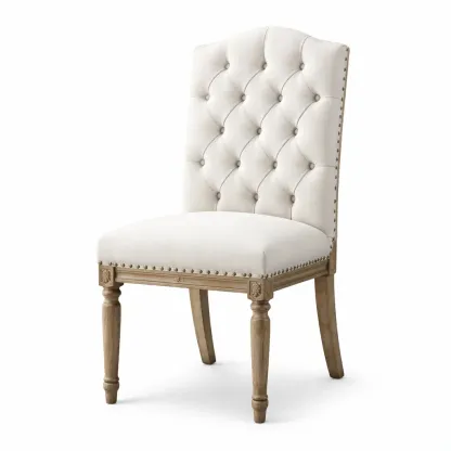 Sedia in Legno Massello con Rivestimento in Tessuto Crema-FURNICRATE