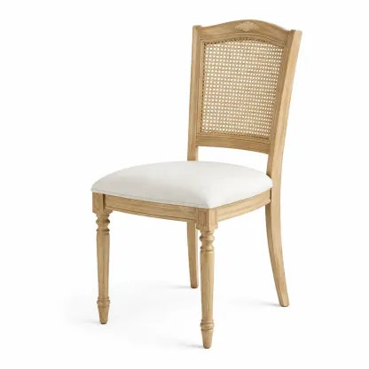 Sedia in Rovere con Seduta in Tessuto e Schienale in Paglia Intrecciata, 45cm x 55cm x 90cm, Beige-FURNICRATE