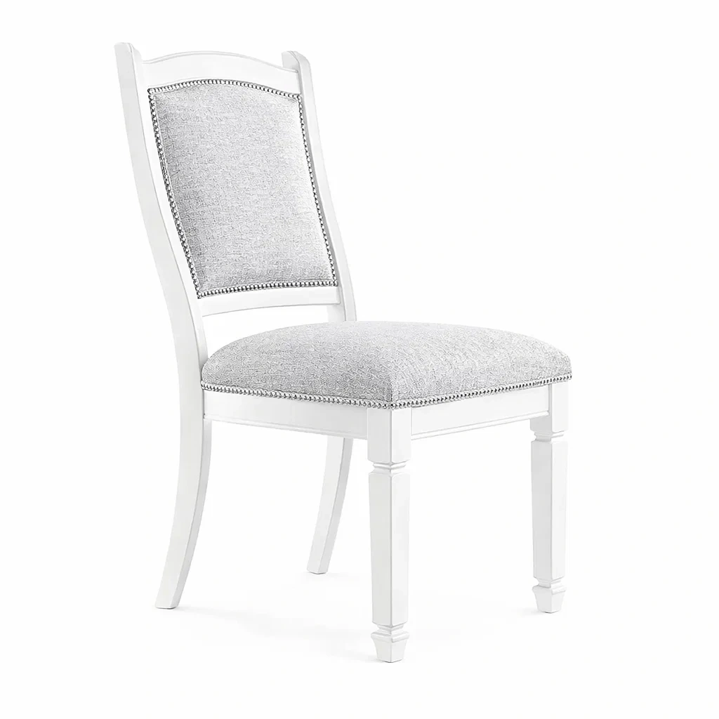 Sedia in legno con seduta imbottita in tessuto grigio-FURNICRATE