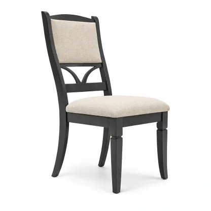 Sedia da Pranzo in Legno con Rivestimento in Tessuto Beige-FURNICRATE